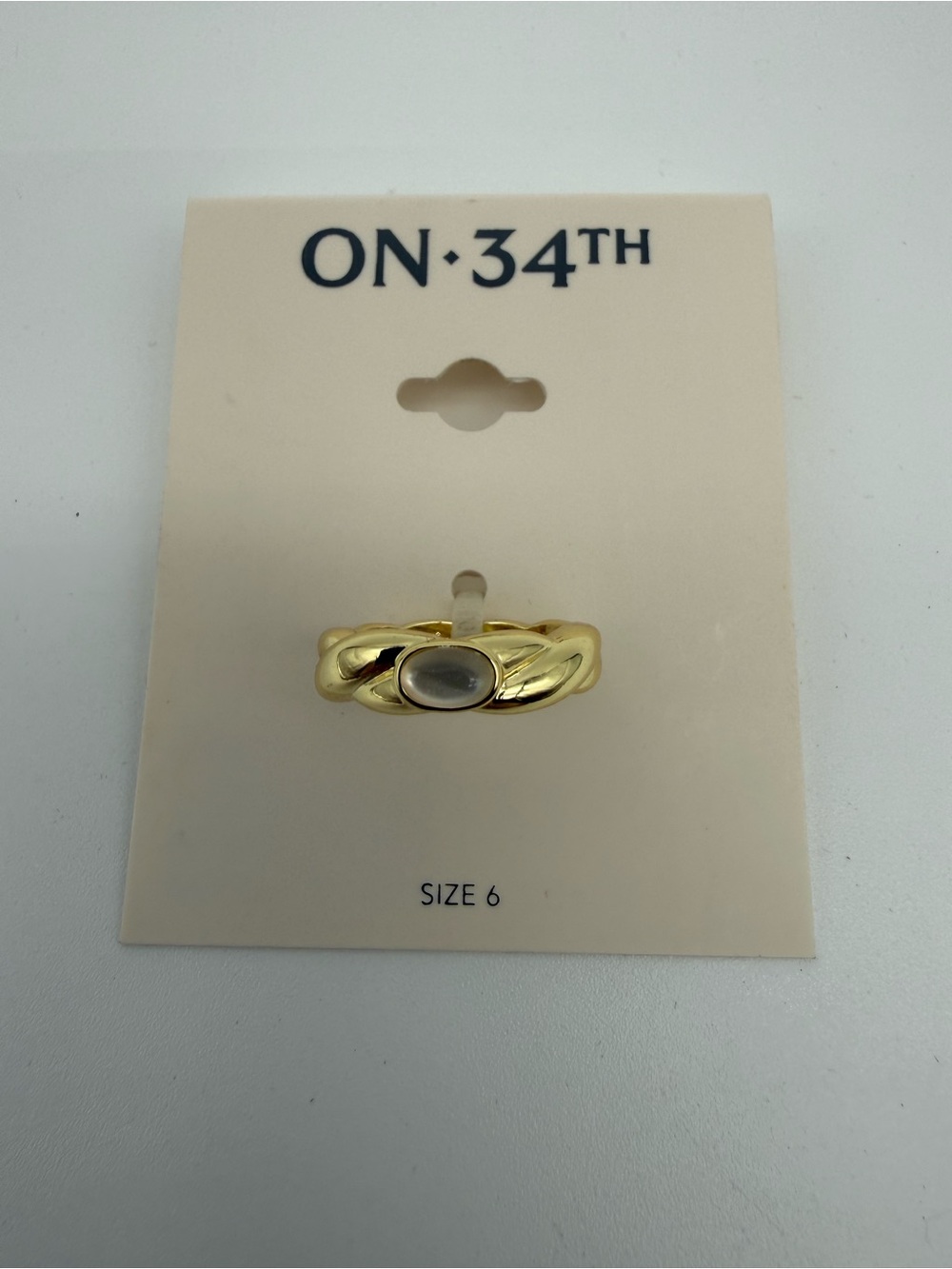 ON·34TH Gold Braided Ring with White Mother-of-Pearl Accent - Size 6